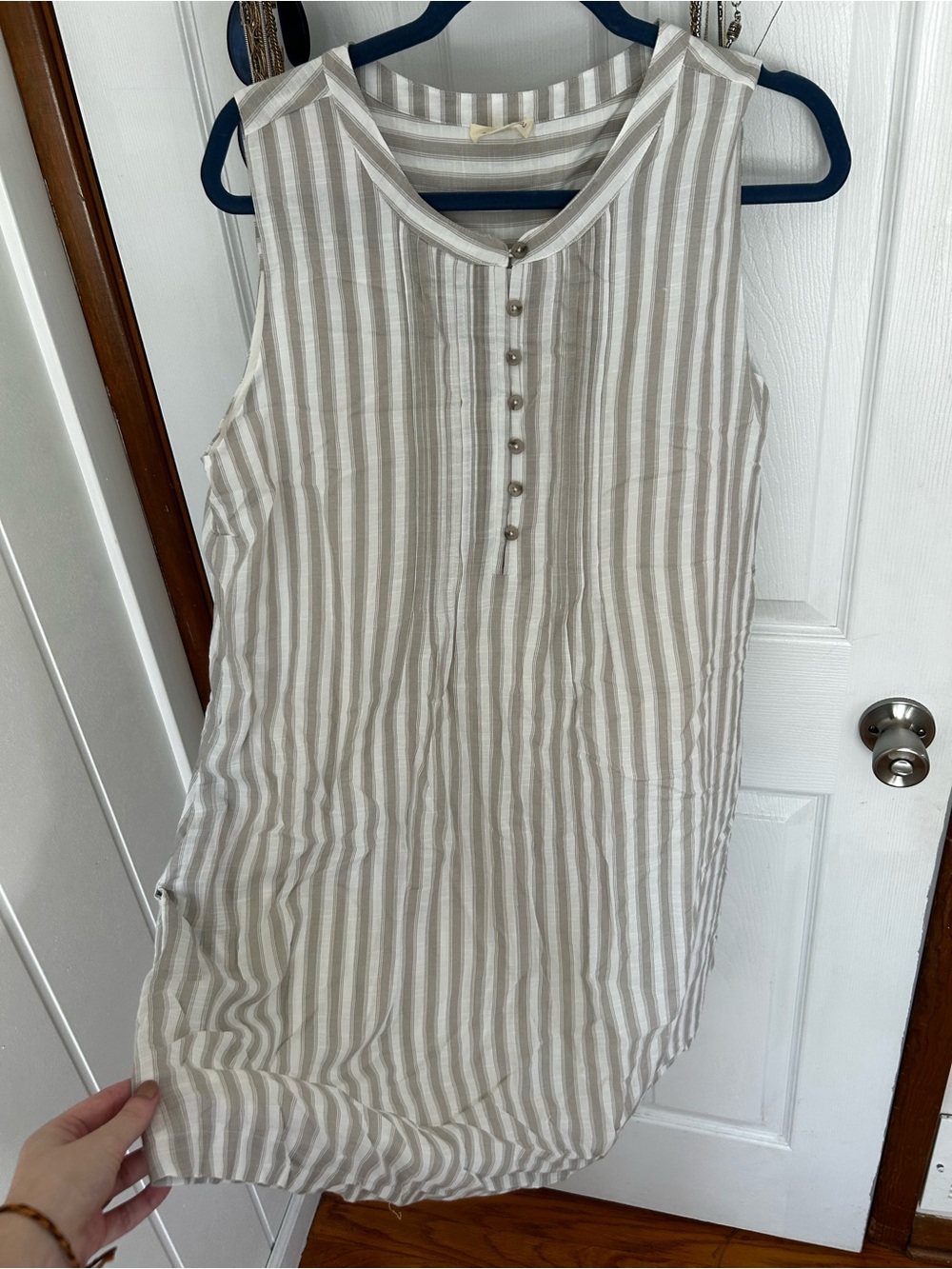 Striped Sleeveless Button-Front Women's Dress — Beige & White